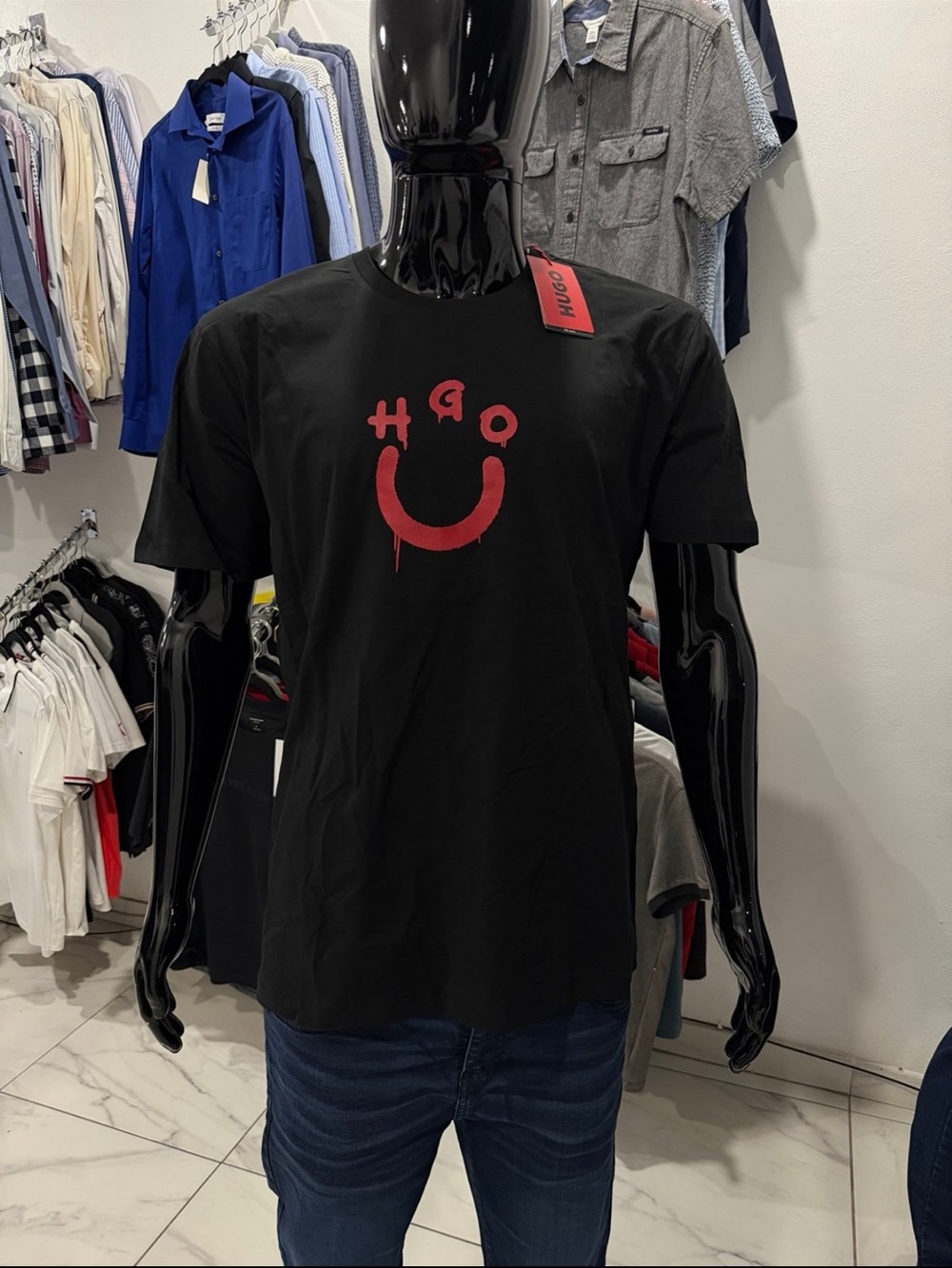 Hugo Black Red Smiley Logo Men's T-Shirt size XL NWT !